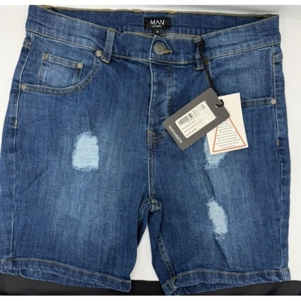 boohooMAN Skinny Denim‎ Shorts with Rips Men's Size 36 NWT Cotton/Elastane